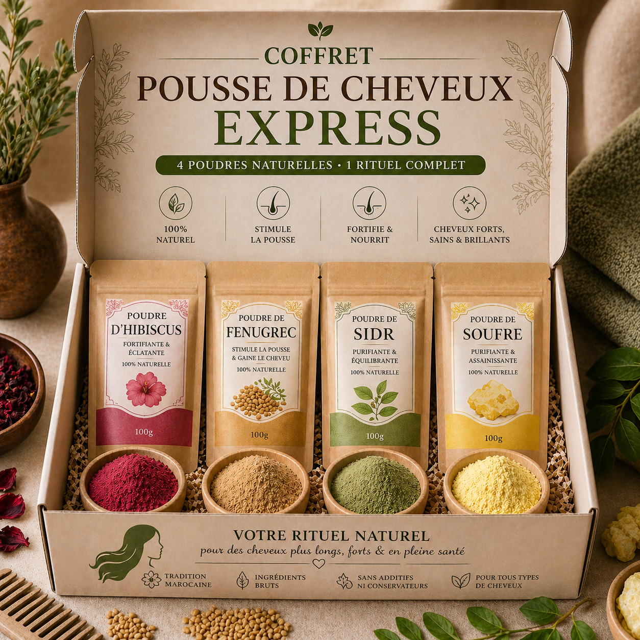 💆‍♀️🌿 1 Coffret Pousse de Cheveux - 🎁 1 pack acheté = 1 PACK OFFERT - Résultats visibles rapidement