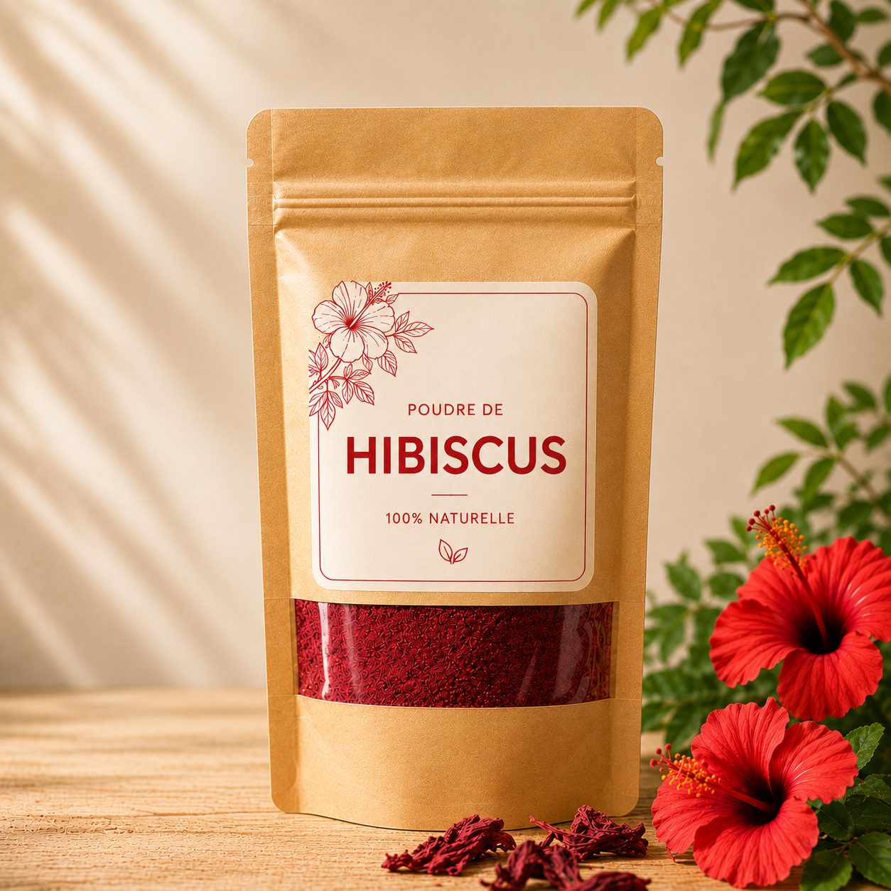 🌹 Poudre d'Hibiscus – Fortifier Pousse des Cheveux & Jeunesse de la Peau 100g