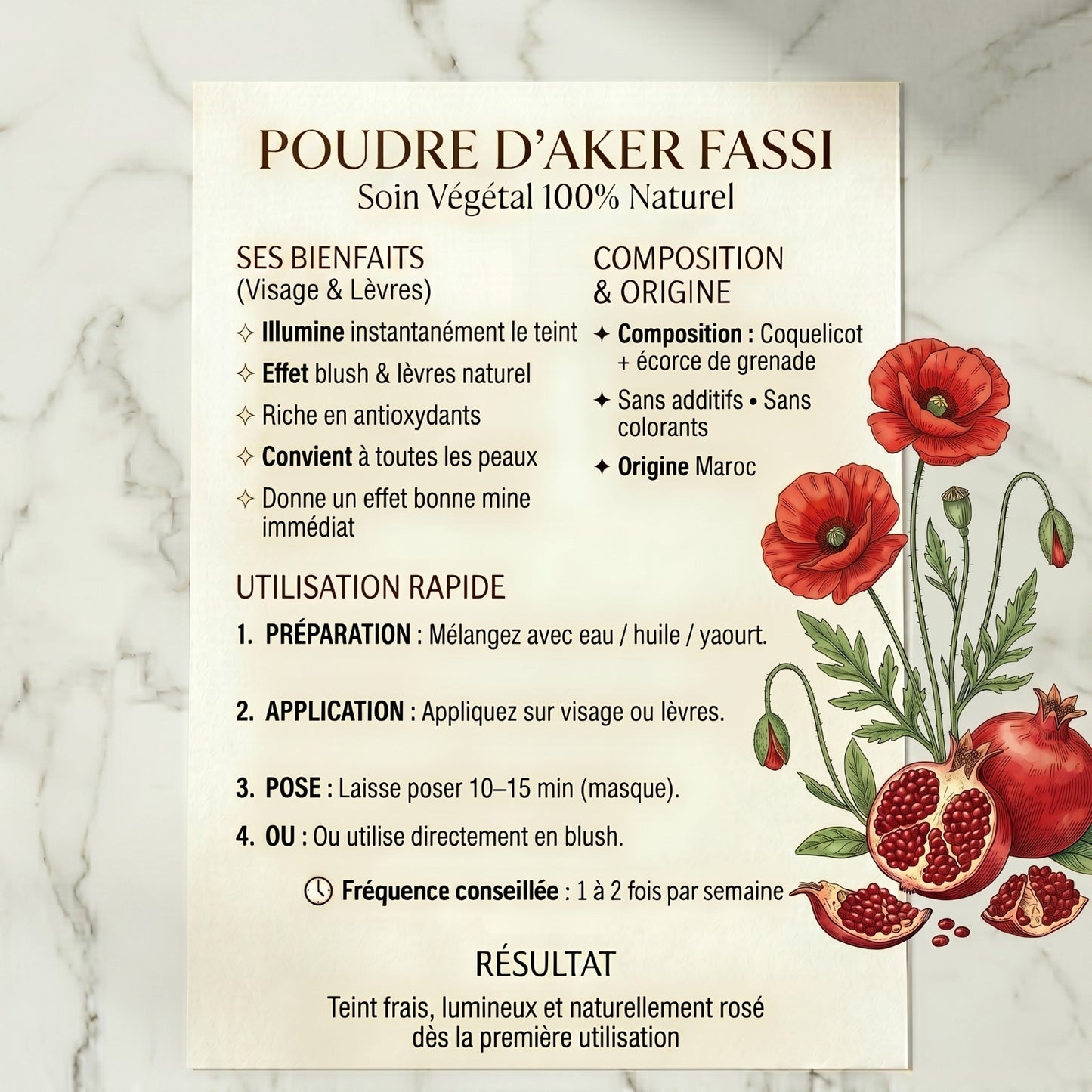 🌺 Poudre d’Aker Fassi – Éclat Naturel & Teint Rosé 100g